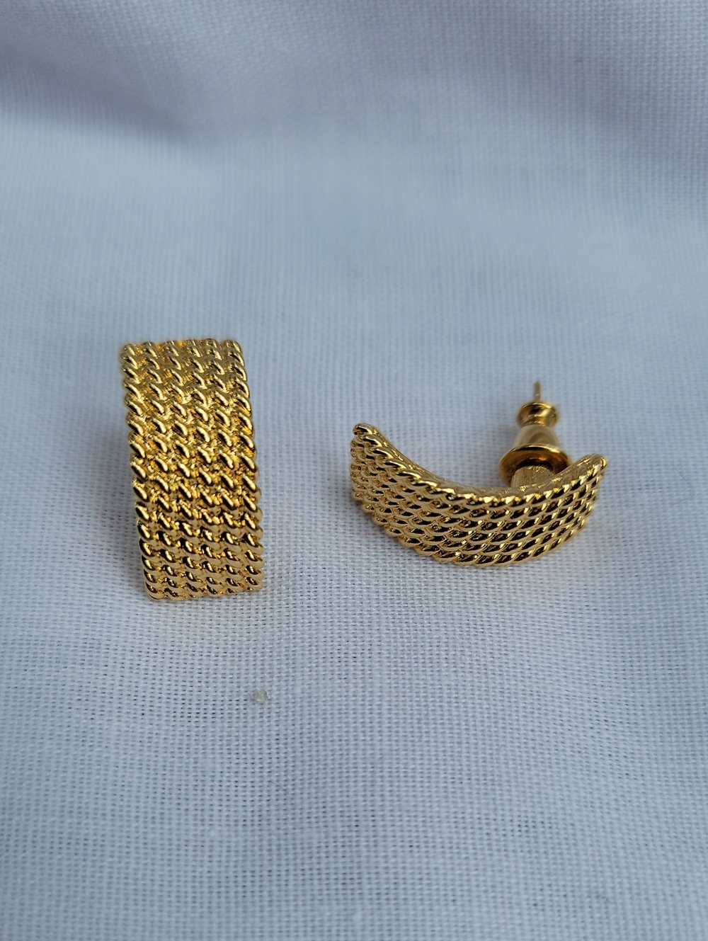 Vintage Monet Gold Woven Half-Hoop Stud Earrings